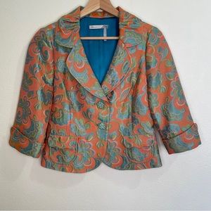 Classiques Entier Cropped 3/4 Sleeve Floral Brocade Jacket - Multicolored